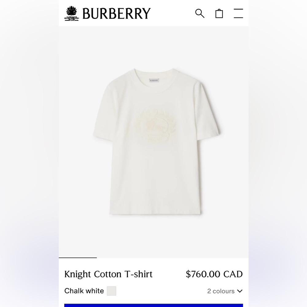 $760 Burberry Knight Cotton Tshirt
